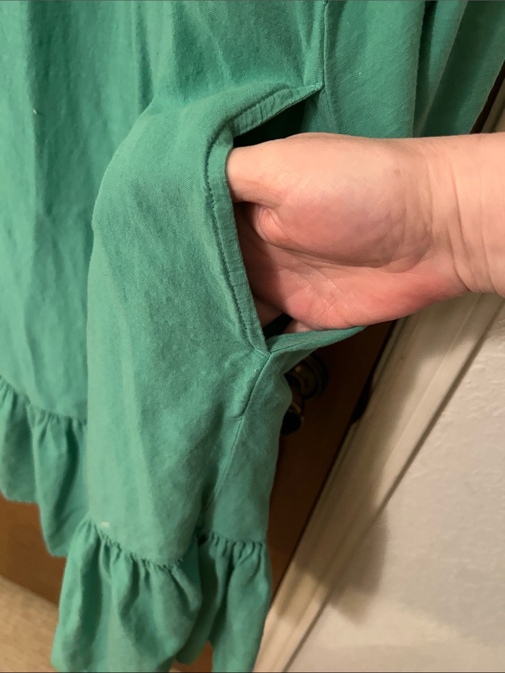 Turquoise Ruffle Hem Peasant Dress. 2X - Picture 3 of 5